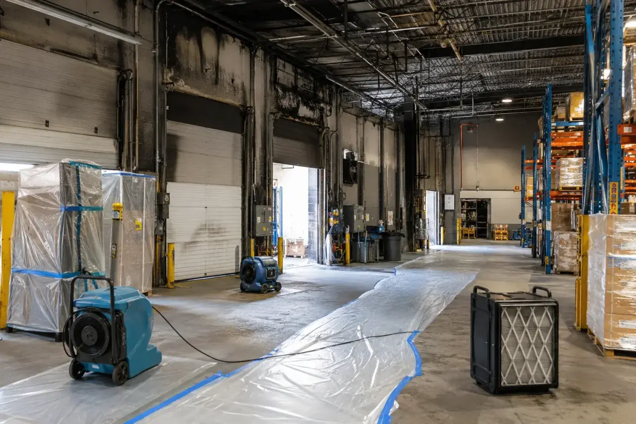 Restoration Around Racking, Conveyors, and Inventory for Distribution Center Restoration Maple